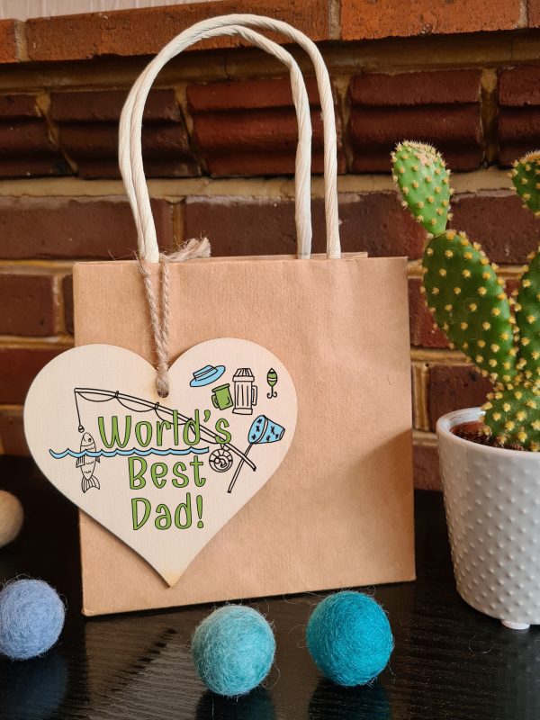 Handmade Wooden Hanging Heart Plaque Gift for Dad this Fathers Day Novelty Fun Thoughtful Keepsake for Fishing Fan Online now