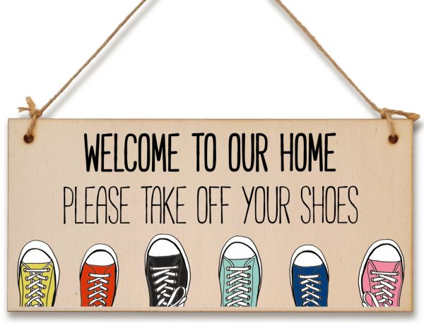 Handmade Wooden Hanging Wall Plaque Welcome Home Please Take Off Your Shoes Sign to Hang at the Front Door Online Hot Sale