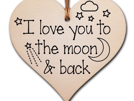 Handmade Wooden Hanging Heart Plaque Gift love you to the moon and back new baby present nursery wall decoration for new parents For Cheap