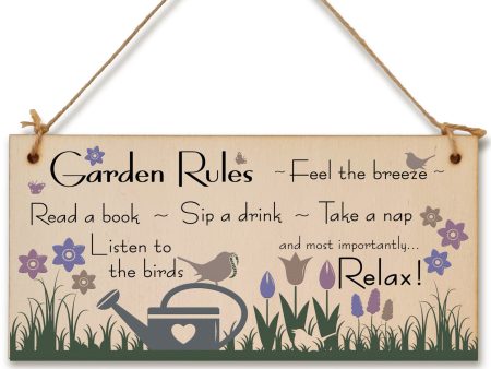 Handmade Wooden Hanging Wall Plaque Garden Rules Relax Feel the Breeze Take a Nap Pretty Sign for Gardeners Discount