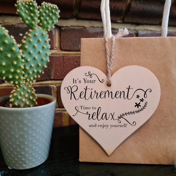 Handmade Wooden Hanging Heart Plaque Gift Retirement Relax and Enjoy Yourself Leaving Retired Present Colleague Card Alternative For Discount