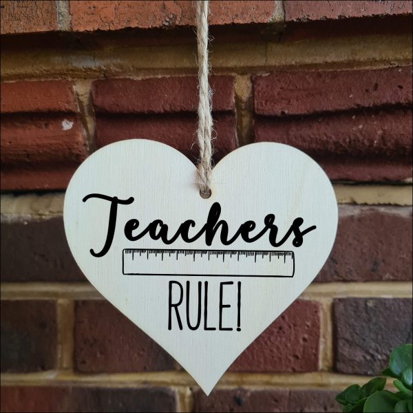 Handmade Wooden Hanging Heart Plaque Gift Teachers Rule fun novelty window wall hanger thank you gift teacher childminder distance learning home schooling Online now