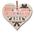 Handmade Christmas Hanging Wooden Heart Plaque Decoration Gift or Tag to wish someone special a merry xmas Stag and Snowflake monochrome design festive bauble Hot on Sale