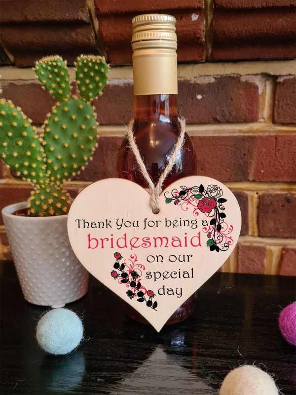 Handmade Wooden Hanging Heart Plaque Gift Thank You for Being My Bridesmaid Wedding Novelty Keepsake Online Sale