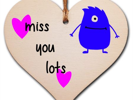 Handmade Wooden Hanging Heart Plaque Gift miss you lots funny novelty wall hanger cute monster kids design for long distance family friends grandparents For Discount