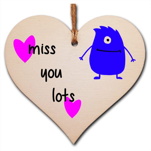 Handmade Wooden Hanging Heart Plaque Gift miss you lots funny novelty wall hanger cute monster kids design for long distance family friends grandparents For Discount