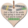 Handmade Wooden Hanging Heart Plaque Gift Happy Birthday Fifty Funny Wordle Just a few words that spring to mind Sale