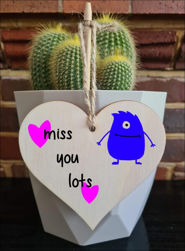 Handmade Wooden Hanging Heart Plaque Gift miss you lots funny novelty wall hanger cute monster kids design for long distance family friends grandparents For Discount