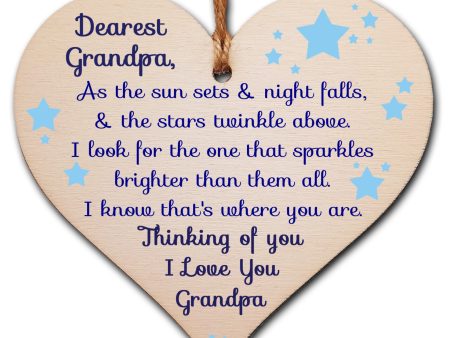 Handmade Wooden Hanging Heart Plaque Gift to remember Grandpa Loving Thoughtful Remembrance Keepsake For Cheap