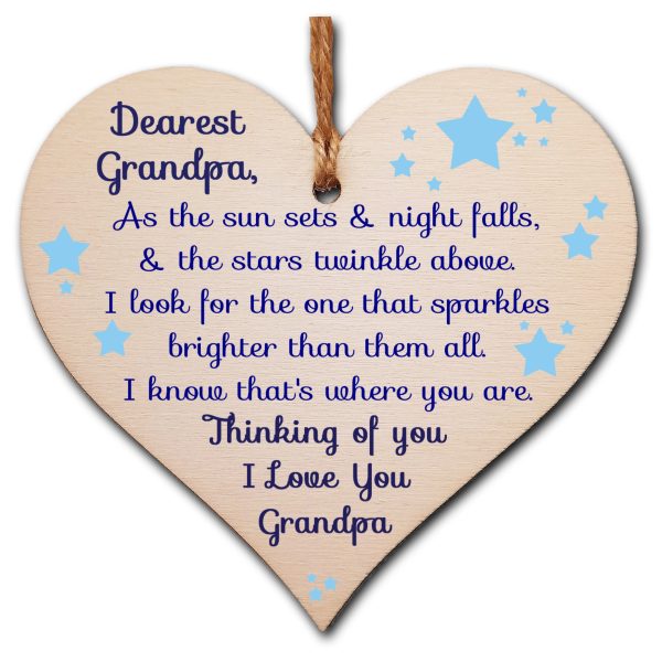 Handmade Wooden Hanging Heart Plaque Gift to remember Grandpa Loving Thoughtful Remembrance Keepsake For Cheap