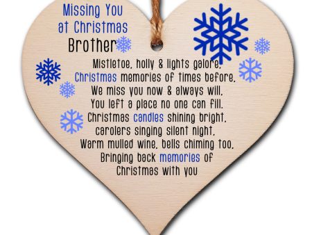 Handmade Wooden Christmas Hanging Heart Plaque Gift Missing you at Xmas Brother sentimental rememberance present tree decoration snowflake lost loved ones Supply