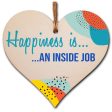 Handmade Wooden Hanging Heart Plaque Gift Happiness is an Inside Job Inspirational Wall Hanger Card Alternative Friendship Family Hot on Sale