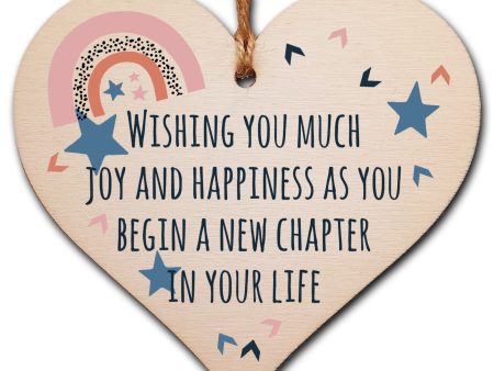 Handmade Wooden Hanging Heart Plaque Gift Joy and Happiness New Chapter Leaving Retirement Present Colleague Friend Card Alternative For Sale