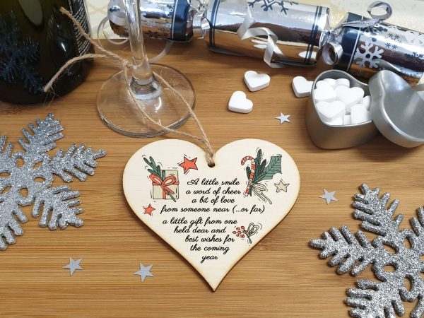 Handmade Wooden Hanging Heart Plaque Christmas Tree Bauble Sweet Poem Festive Wishes Card Alternative Long Distance Family Friends Fashion