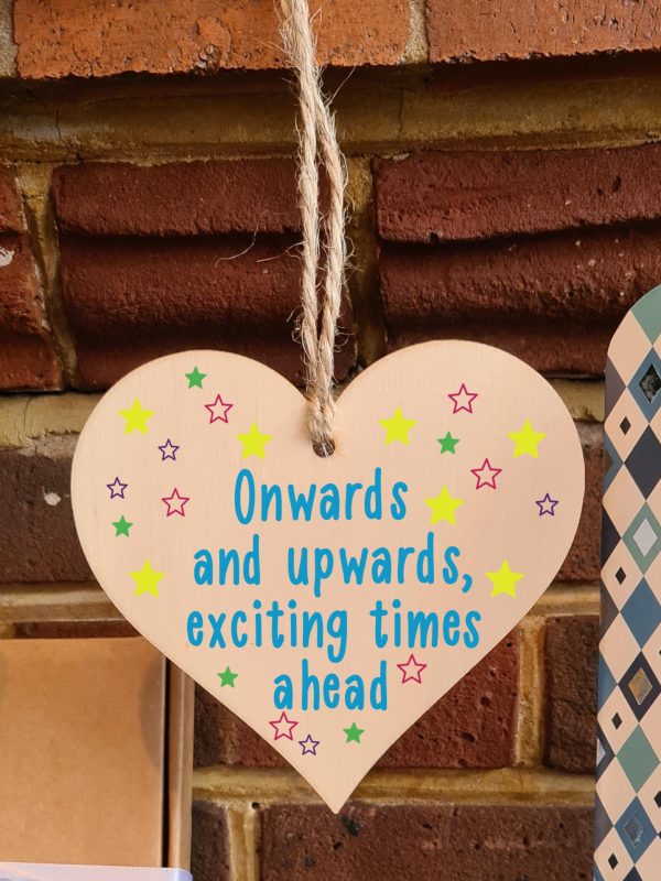 Handmade Wooden Hanging Heart Plaque Gift Exciting Times Ahead Leaving Present Work Colleague Friend Card Alternative For Sale