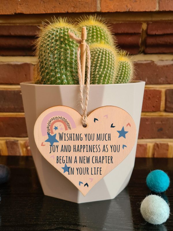 Handmade Wooden Hanging Heart Plaque Gift Joy and Happiness New Chapter Leaving Retirement Present Colleague Friend Card Alternative For Sale