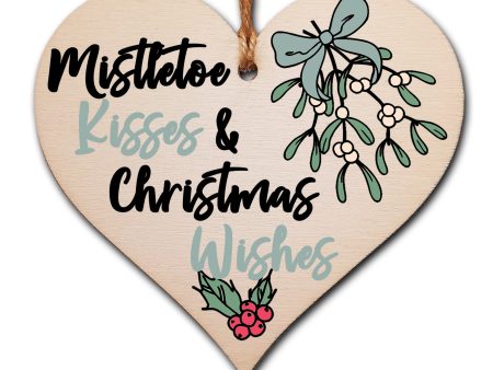 Handmade Christmas Hanging Wooden Heart Plaque Decoration Gift or Tag Mistletoe Kisses perfect for your Boyfriend or Girlfriend Romantic festive bauble Hot on Sale