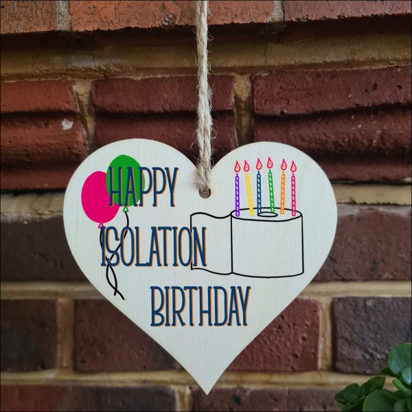 Handmade Wooden Hanging Heart Plaque Gift Happy Isolation Birthday novelty window wall hanger gift for absent friends and family funny keepsake sending birthday wishes and cheers Online Hot Sale