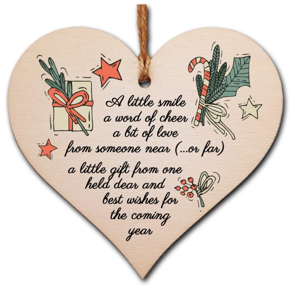 Handmade Wooden Hanging Heart Plaque Christmas Tree Bauble Sweet Poem Festive Wishes Card Alternative Long Distance Family Friends Fashion