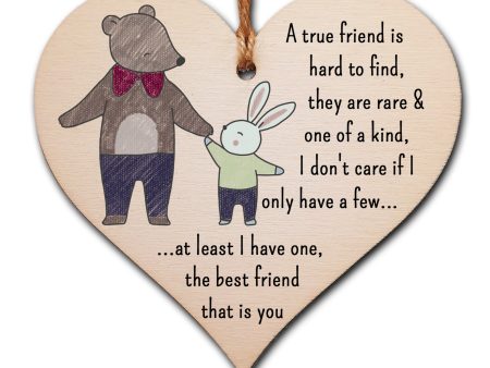 Handmade Wooden Hanging Heart Plaque Gift A true friend is hard to find best friend is you cute wall hanger card alternative for absent friends hand drawn design Online Sale