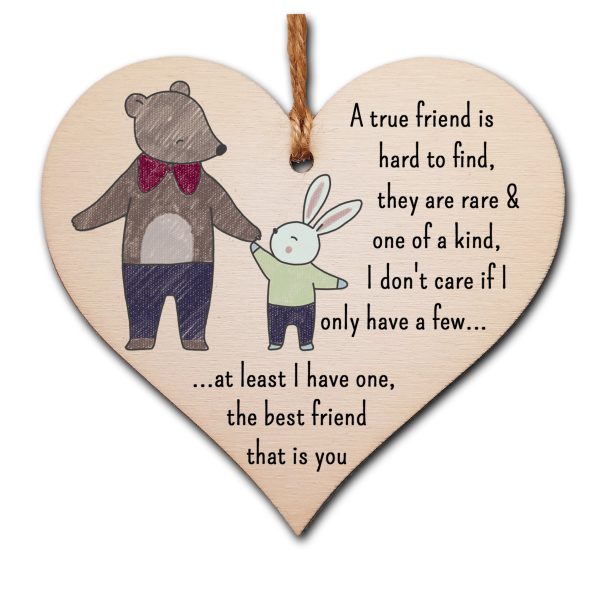 Handmade Wooden Hanging Heart Plaque Gift A true friend is hard to find best friend is you cute wall hanger card alternative for absent friends hand drawn design Online Sale