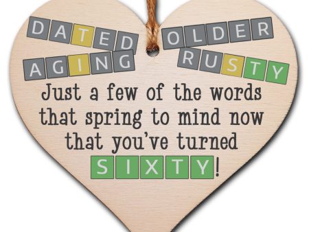 Handmade Wooden Hanging Heart Plaque Gift Happy Birthday Sixty Funny Wordle Just a few words that spring to mind Supply