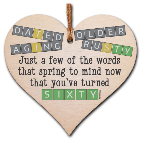 Handmade Wooden Hanging Heart Plaque Gift Happy Birthday Sixty Funny Wordle Just a few words that spring to mind Supply