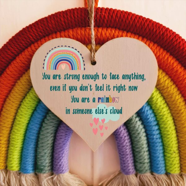 Handmade Wooden Hanging Heart Plaque Gift Strong Enough Rainbow in Someones Cloud Inspirational Wall Hanger Card Alternative Friendship For Discount