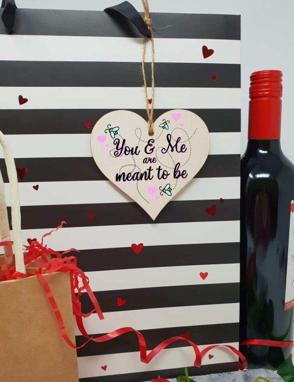 Handmade Wooden Hanging Heart Plaque Valentine s Gift You and Me are meants to be bee floral sweet cute gift for someone special boyfriend girlfriend husband wife funny romantic keepsake For Cheap