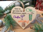 Handmade Christmas Hanging Wooden Heart Plaque Decoration Gift Christmas Spirit perfect for gin vodka whisky lovers novelty boozy xmas festive bauble Online now