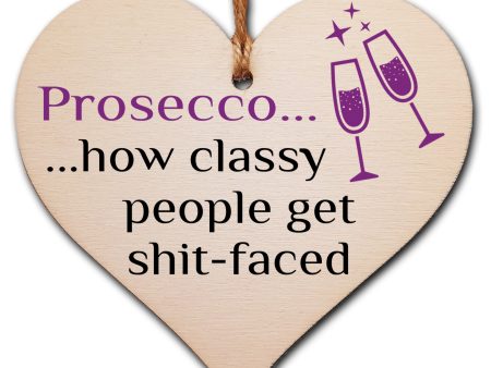 Handmade Wooden Hanging Heart Plaque Gift Perfect for Prosecco Lovers Novelty Funny Keepsake For Sale