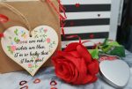 Handmade Wooden Hanging Heart Plaque Valentine s Gift Roses are red I m lucky I have you sweet floral design gift for someone special boyfriend girlfriend husband wife cute romantic keepsake For Sale