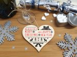 Handmade Christmas Hanging Wooden Heart Plaque Decoration Gift or Tag to wish someone special a merry xmas Stag and Snowflake monochrome design festive bauble Hot on Sale