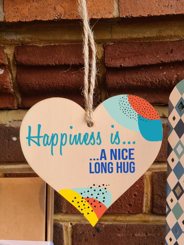 Handmade Wooden Hanging Heart Plaque Gift Happiness is HugInspirational Wall Hanger Card Alternative Friendship Family For Discount