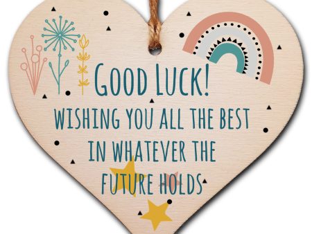 Handmade Wooden Hanging Heart Plaque Gift Good Luck Best Future Leaving Retirement Present Colleague Neighbour Card Alternative Supply