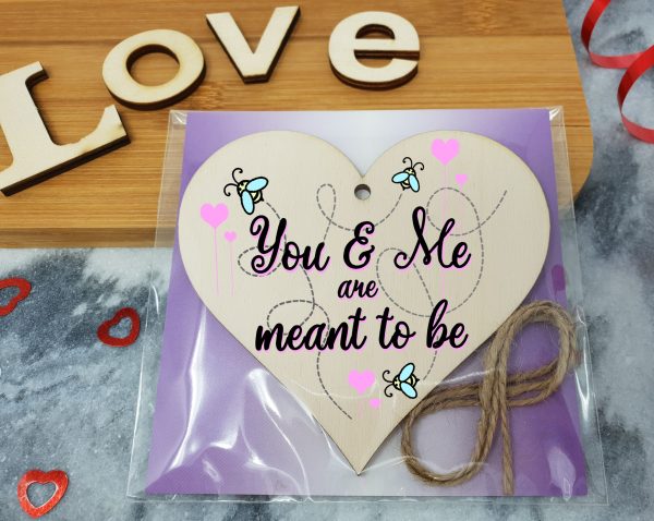 Handmade Wooden Hanging Heart Plaque Valentine s Gift You and Me are meants to be bee floral sweet cute gift for someone special boyfriend girlfriend husband wife funny romantic keepsake For Cheap