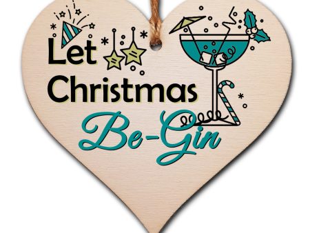 Handmade Wooden Christmas Hanging Heart Plaque Gift Let Christmas Be-Gin funny novelty gin lovers alcohol joke xmas present Supply