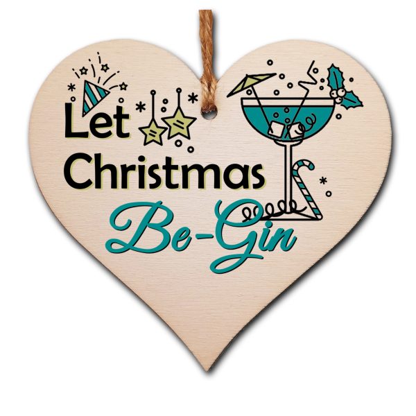 Handmade Wooden Christmas Hanging Heart Plaque Gift Let Christmas Be-Gin funny novelty gin lovers alcohol joke xmas present Supply