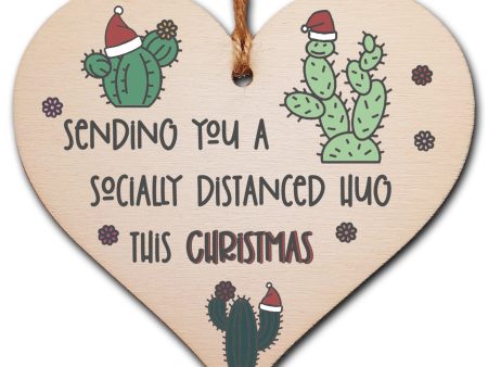 Handmade Wooden Hanging Heart Plaque Christmas Tree Bauble Socially Distance Hug Cactus Funny Card Alternative Long Distance Family Friends Online Hot Sale