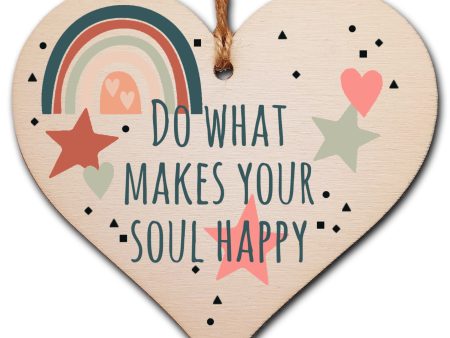 Handmade Wooden Hanging Heart Plaque Gift Make Your Soul Happy Inspirational Wall hanger Motivational Friendship Card Alternative Online