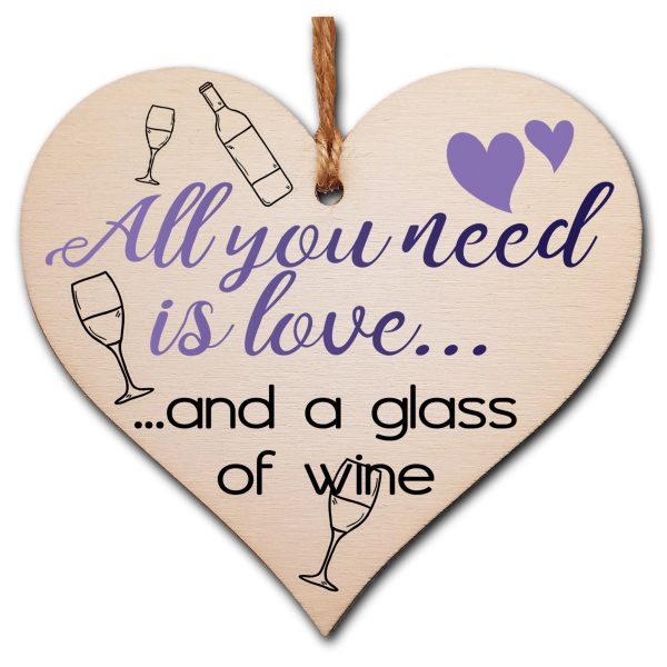 Handmade Wooden Hanging Heart Plaque Gift for Wine Lovers Novelty Funny Keepsake Sale