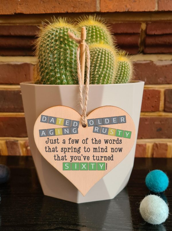 Handmade Wooden Hanging Heart Plaque Gift Happy Birthday Sixty Funny Wordle Just a few words that spring to mind Supply