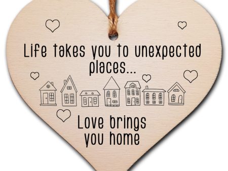 Handmade Wooden Hanging Heart Plaque Gift Life Unexpected Love Home Inspirational Wall Hanger Card Alternative Friendship Family Online Hot Sale