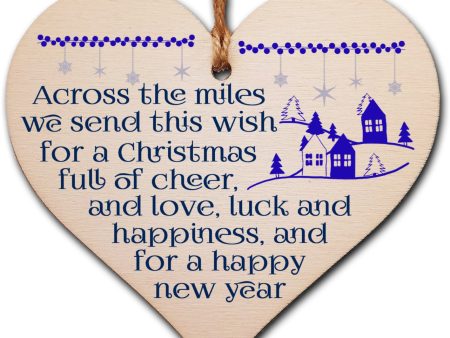 Handmade Christmas Hanging Wooden Heart Plaque Decoration Gift Across the miles sending festive cheer to wish faraway friends a merry xmas festive bauble Sale