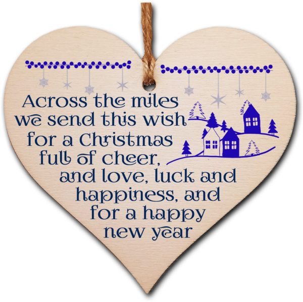 Handmade Christmas Hanging Wooden Heart Plaque Decoration Gift Across the miles sending festive cheer to wish faraway friends a merry xmas festive bauble Sale