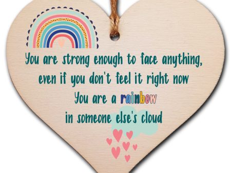 Handmade Wooden Hanging Heart Plaque Gift Strong Enough Rainbow in Someones Cloud Inspirational Wall Hanger Card Alternative Friendship For Discount