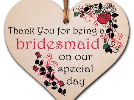 Handmade Wooden Hanging Heart Plaque Gift Thank You for Being My Bridesmaid Wedding Novelty Keepsake Online Sale