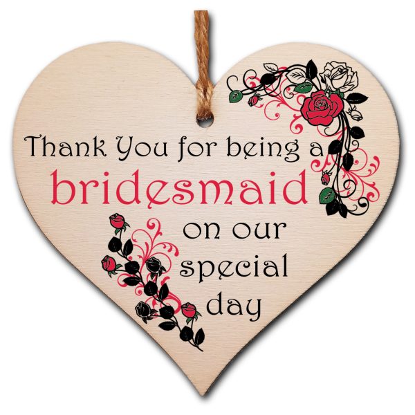 Handmade Wooden Hanging Heart Plaque Gift Thank You for Being My Bridesmaid Wedding Novelty Keepsake Online Sale