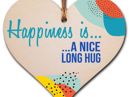 Handmade Wooden Hanging Heart Plaque Gift Happiness is HugInspirational Wall Hanger Card Alternative Friendship Family For Discount