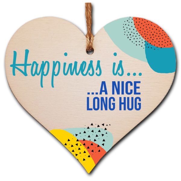 Handmade Wooden Hanging Heart Plaque Gift Happiness is HugInspirational Wall Hanger Card Alternative Friendship Family For Discount